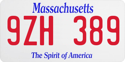 MA license plate 9ZH389