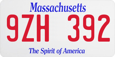 MA license plate 9ZH392