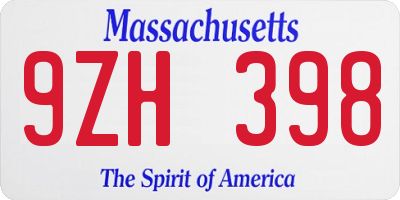 MA license plate 9ZH398