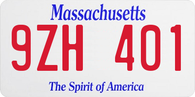 MA license plate 9ZH401