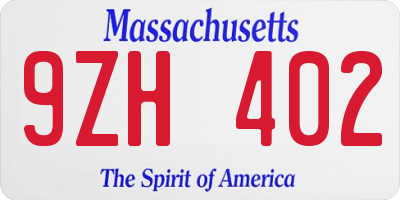 MA license plate 9ZH402