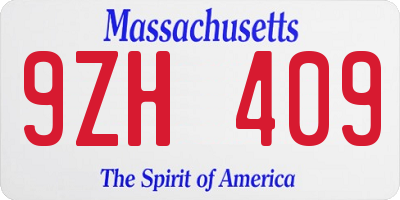 MA license plate 9ZH409