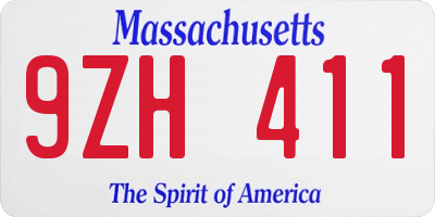MA license plate 9ZH411