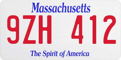 MA license plate 9ZH412