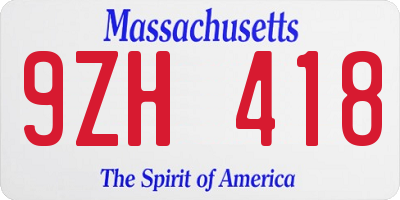 MA license plate 9ZH418