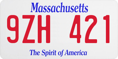 MA license plate 9ZH421