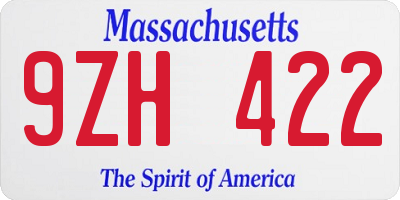 MA license plate 9ZH422