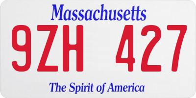 MA license plate 9ZH427