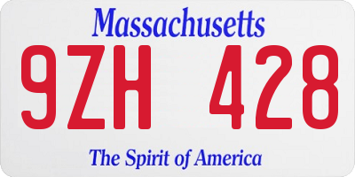 MA license plate 9ZH428