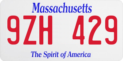 MA license plate 9ZH429