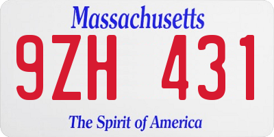 MA license plate 9ZH431