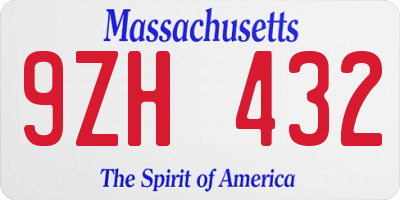 MA license plate 9ZH432