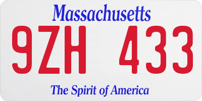 MA license plate 9ZH433