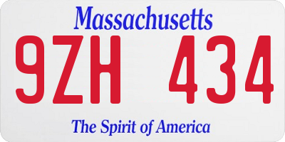 MA license plate 9ZH434