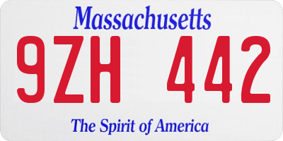 MA license plate 9ZH442