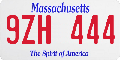 MA license plate 9ZH444