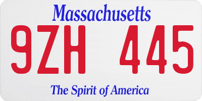 MA license plate 9ZH445