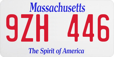 MA license plate 9ZH446