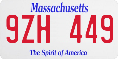 MA license plate 9ZH449