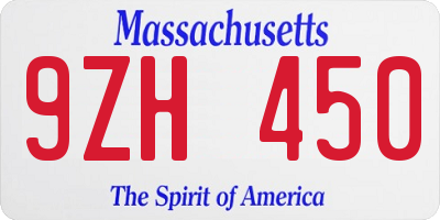 MA license plate 9ZH450