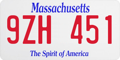 MA license plate 9ZH451