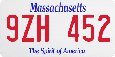 MA license plate 9ZH452