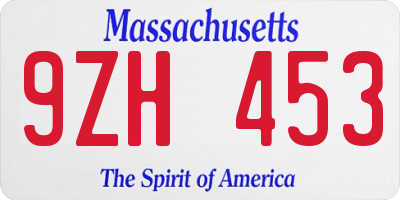 MA license plate 9ZH453