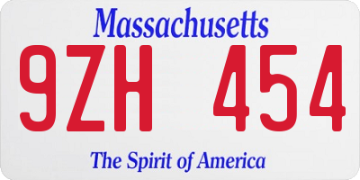 MA license plate 9ZH454