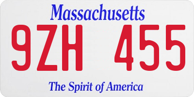 MA license plate 9ZH455