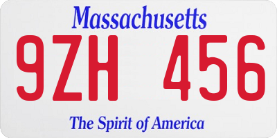 MA license plate 9ZH456