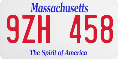 MA license plate 9ZH458