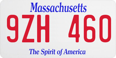 MA license plate 9ZH460