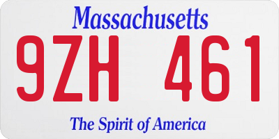 MA license plate 9ZH461