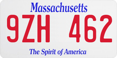 MA license plate 9ZH462