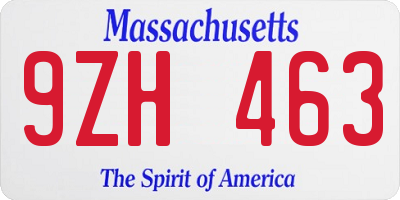 MA license plate 9ZH463