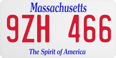 MA license plate 9ZH466
