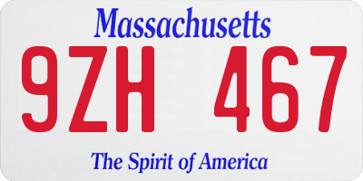 MA license plate 9ZH467