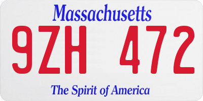 MA license plate 9ZH472