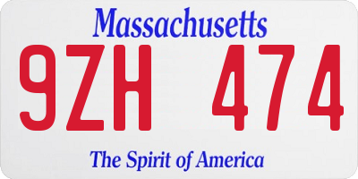 MA license plate 9ZH474