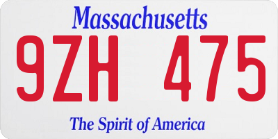MA license plate 9ZH475