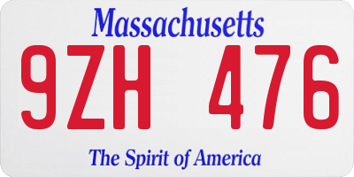 MA license plate 9ZH476