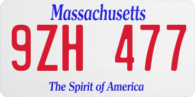 MA license plate 9ZH477