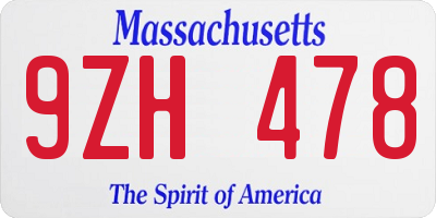 MA license plate 9ZH478