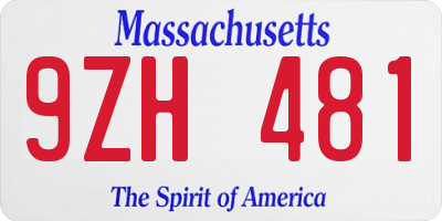 MA license plate 9ZH481