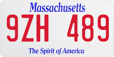 MA license plate 9ZH489