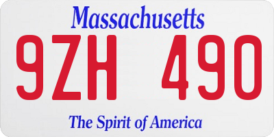 MA license plate 9ZH490