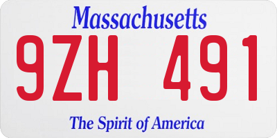 MA license plate 9ZH491