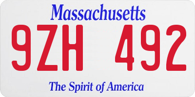 MA license plate 9ZH492