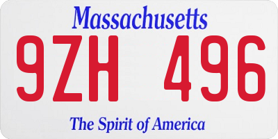 MA license plate 9ZH496