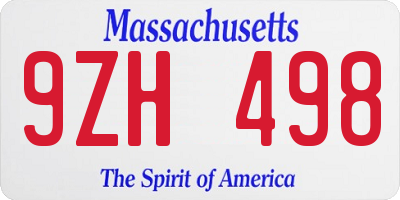 MA license plate 9ZH498